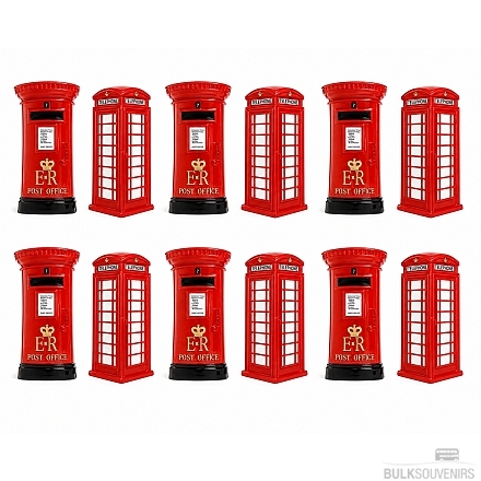 12-Piece British Fridge Magnet Set: Red Phone Box & Post Box