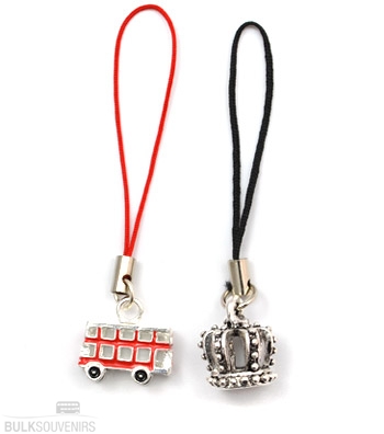 Set of 2 Red London Bus & Crown Phone Charms