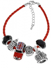 6x Charm Bracelets with Union Jack Mini Cooper Beads