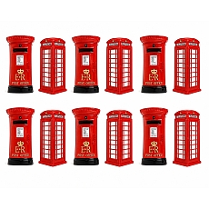 12-Piece British Fridge Magnet Set: Red Phone Box & Post Box