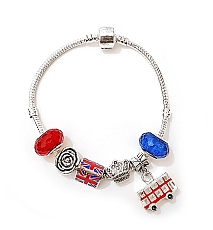 Silver Plated London Souvenir Union Jack Charm Bracelet