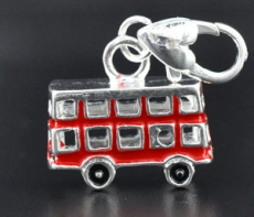 Silver Plated Red Enamel Bus Charm Souvenir