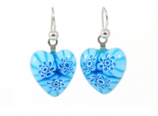 Aqua Flowers Millefiori Heart Charm Earrings