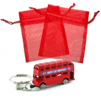 12x  Wedding Favours Red Bus Keyrings in Organza Bags