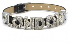 Black Diamante London Letters Bracelet