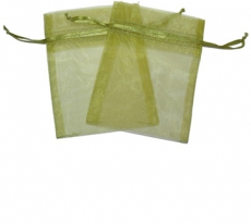 12x Moss Green Organza Drawable Gift Bags 9 x 7cm