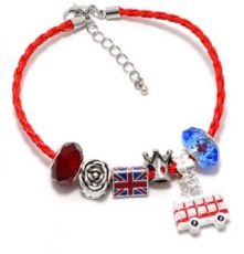 5x Braided Leather Union Jack Charm Bracelets with Bus