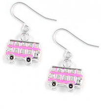 Pink Enamel Bus Earrings