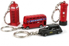 Set of Four Metal London Keyrings with Bus & Taxi