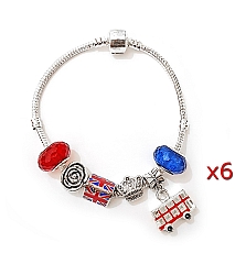 6x Silver Plated Union Jack Charm Bracelets