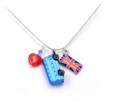 Rubylite Heart Necklace With Blue Bus & Union Jack