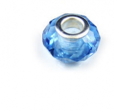 Silver & Blue Crystal Faceted Bead For Charm Bracelet