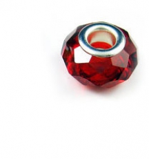 Silver Core Red Crystal Faceted Bead For Charm Bracelet