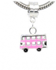 Pink Enamel Bus Charm Dangle Bead For Charm Bracelet