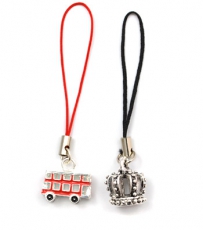 Set of 2 Red London Bus & Crown Phone Charms