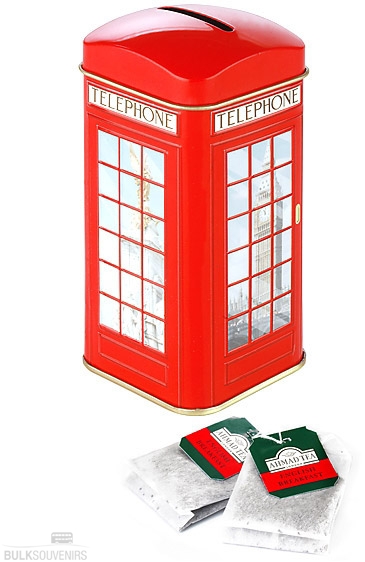 12x Tin Phone Box Money Box Tea Caddy with 20 Teabags