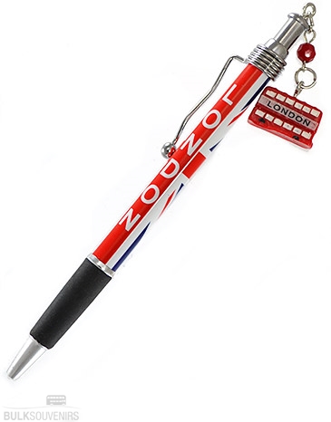 24x Union Jack Ballpoint Pens with Red Bus Charms