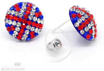 12 Pairs of Union Jack Rhinestone Earrings