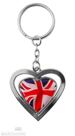 12x Union Jack Heart Metal Souvenir Keyrings